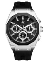 Beverly Hills Polo Club Men's Analog Watch, Black Dial Multi-Function With Black Silicon Strap, BP3815X.351